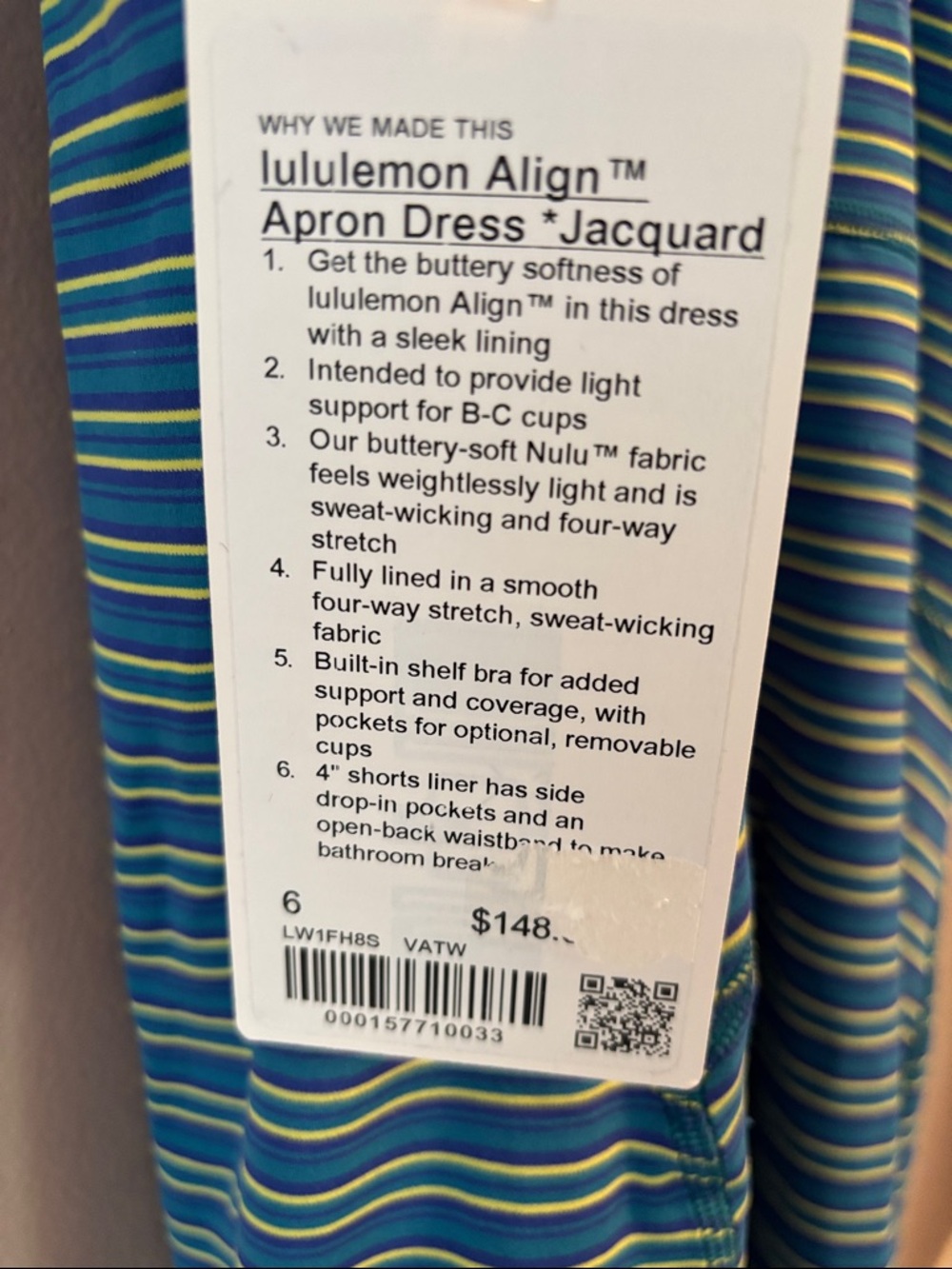LULULEMON ALIGN APRON DRESS *JACQUARD in VARIATED STRIPE TWICE BLUE SZ 6 NWT - Picture 8 of 10